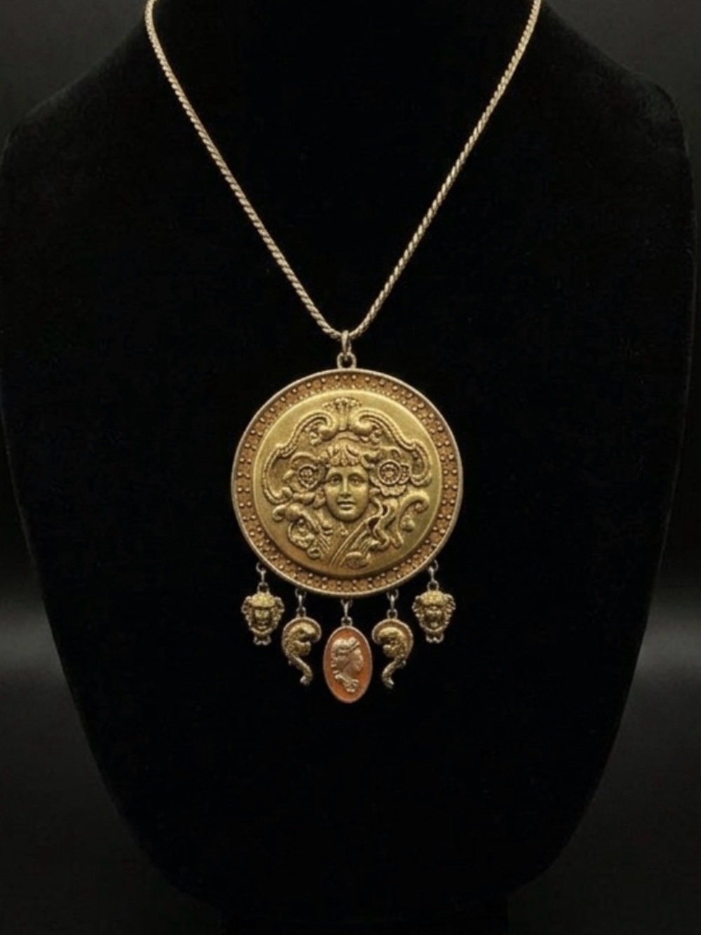 #301 Vintage Goldette Art-Nouveau Revival Medallion Statement Necklace